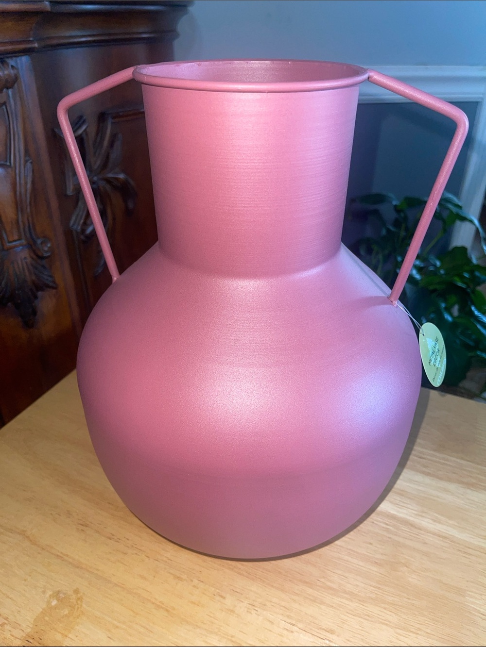 Blush Pink Metal Accent Vase with Dual Handles